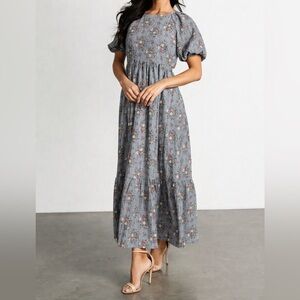Baltic Born Lucinda Maxi Dress Dusty Blue Floral Cottagecore Prairie M NWT